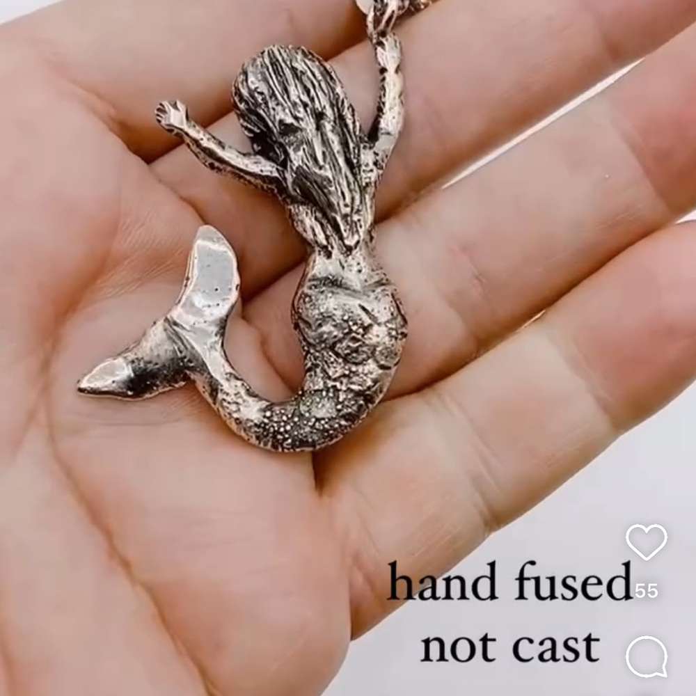 Solid Sterling Silver Mermaid Pendant Necklace - Picture 3 of 7